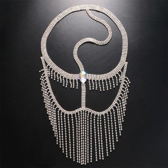 Crystal Chain Tassel Face Mask Rhinestones Holloween Masquerade Face Jewelry - Picture 6 of 6